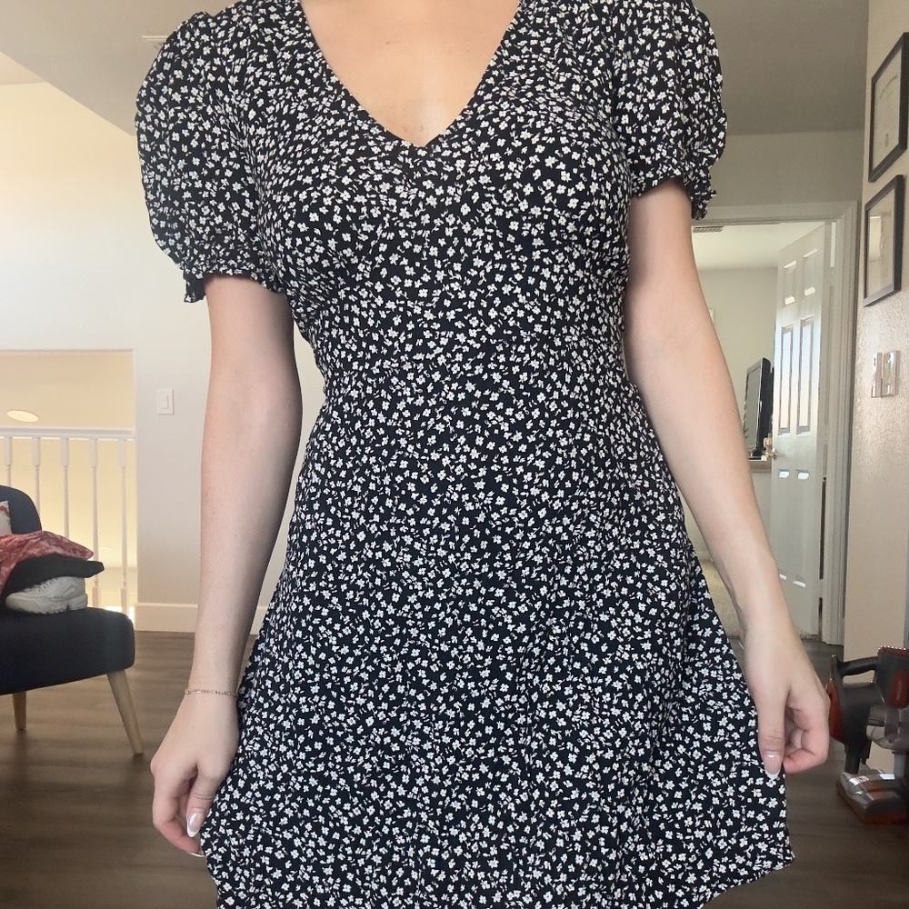 Black and White Floral Swing Dress